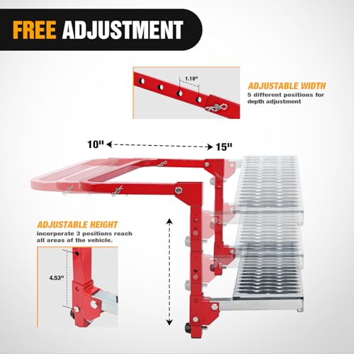 Image of Nilight Folding Heavy Duty Tire Step Non-Slip Steel Surface Adjustable to Fit Tire from 10 inch to 15 inch Rated up to 350 Lbs for Truck SUV and RV Easy to Install and Adjust Red