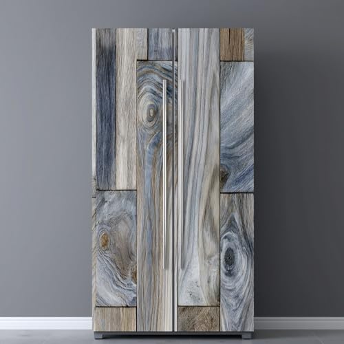 JBNJANKDAV Self Adhesive Vinyl Refrigerator Wrap Set Recycled Wooden Panel