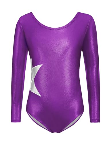 Zaclotre Girls Sparkling Stars Gymnastics Long Sleeve Leotards for Patriotic