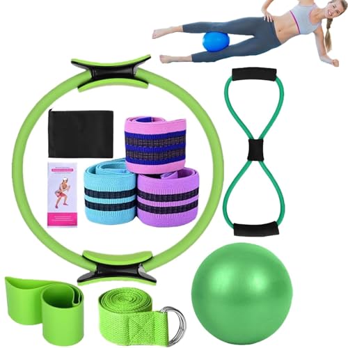 Sets De Yoga para Mujer, Equipo De Pilates En Casa, Anillas De Pilates, Bandas para Glúteos, Pelota De Yoga De 25 Cm, Banda De Resistencia En Forma De 8, Bandas De Yoga para Estiramientos.(Green)