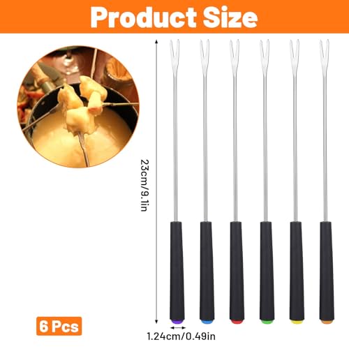 Image of 6 Pcs Fondue Set,Fondue Forks for Cheese and Chocolate Fondue, Heat Resistant Handles with Color Coding, Ideal for Dinner Parties and Outdoor Gatherings, 23 cm Length