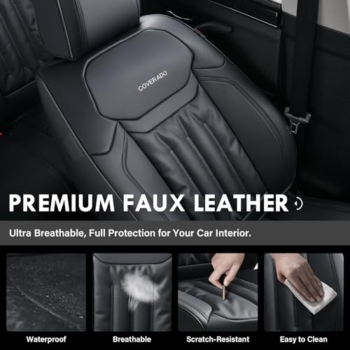 Coverado Car Seat Covers, Seat Covers for Cars 5 Seats, Waterproof Nappa Leather Car Seat Protector Universal Fit for Most Sedans SUV Pick-ups Trucks,Full Set,Black by Coverado - Used condition - Image 6