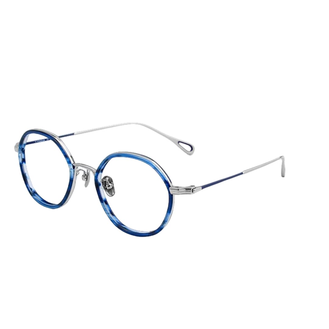 Montatura per occhiali da vista in acetato e titanio da donna, vintage, rotonda, da uomo (blu argento)