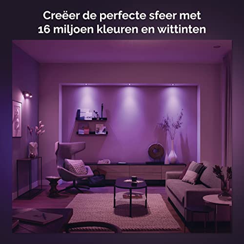 Philips Hue Starterkit - 3 Lampen - GU10 - Wit en Gekleurd Licht - 1 Smart Button - Inclusief Hue Bridge - Dimbaar - Verbind met Bluetooth of Hue Bridge - Werkt met Alexa en Google Home