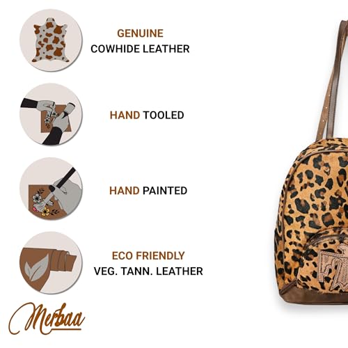 Handmade Genuine Cowhide Leather Backpack for Women – Fashion Zipper Closure Bag with Eagle Hand-Tooled Patch, Cotton Lining, Adjustable Straps, Brown Western Style4