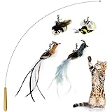 Picture of TTcat Cat Wand Toys, Interactive Cat Toys with 4 Feather Refills, 29'' Flexible Steel Wire, Sturdy Wood Handle & Bell, Interactive Cat Toy Wand Kitten Toys for Indoor Cats to Play Chase Exercise