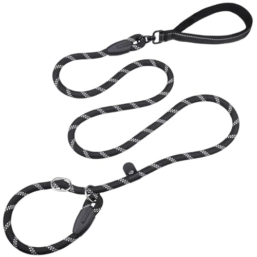 Zocipro Retrieverleine – 1,8 m starkes Seil, Anti-Ziehen, Anti-Ersticken, Nylonseil-Leine, reflektierende Lauf-Trainingsleine für mittelgroße und große Hunde (schwarz)