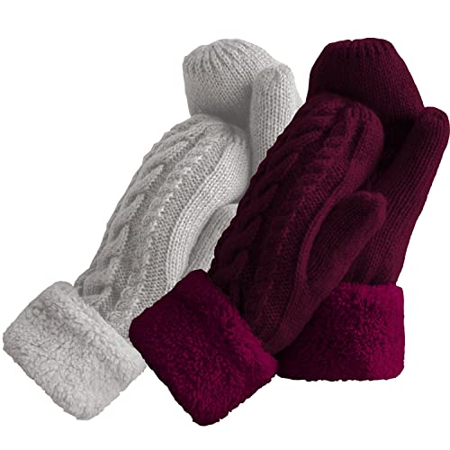 Women's Winter Gloves Warm Lining - Cozy Wool Knit Thick Gloves Mittens in 9 color