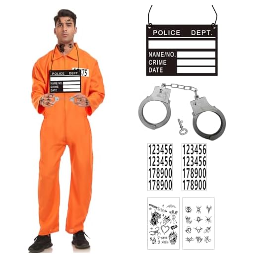 GTJEOI Disfraz de Prisionero, Ropa de Prisión Naranja, Mono Naranja Disfraz Preso Hombre, disfraz de Prisionero para Hombre para Cosplay, Carnaval, Fiesta, Decoración (L)