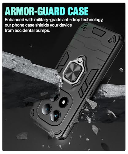 Image of WOW IMAGINE Shock Proof Back Case Mobile Cover for Mi Redmi Note 15 5G 2025 | Poco M8 5G | Back Cover Case (Tough Armor | Hybrid PC + TPU | Ring Holder & in-Built Kickstand | Black)