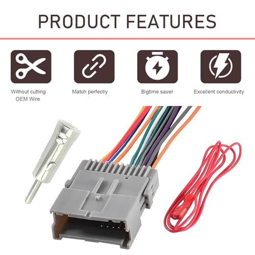 Sephile 3 PCS Car Radio Wiring Harness Adapter, Stereo Wiring Harness Replacement, Radio Wire Harness Plug, Compatible with Chevrolet Chrysler GMC Buick GL8 (Grey) - Thumbnail 2
