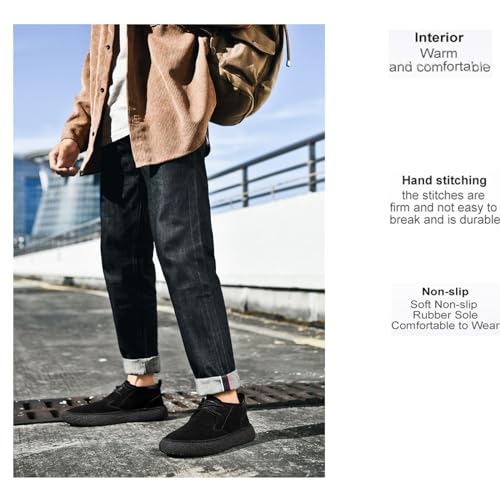 Myallfeet Men's Frosted Leather Suede Suede Mid Top Board Shoes Retro Casual Fashion Design Walking Ankle Boots Classic Non Slip Lace Up Suede Oxford Sneakers4