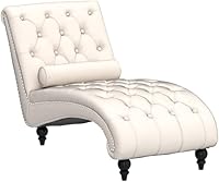 Vista 5 de Tumbona para interiores, moderna silla tapizada de terciopelo con botones y patas de madera maciza y almohada lumbar, sofá reclinable individual