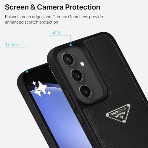 Image of Vaku Luxos Nyxen Back Cover Case for Samsung Galaxy S23 FE Premium Leather Stitched Soft Shockproof Protective TPU Phone Case Camera Screen Protector- Black