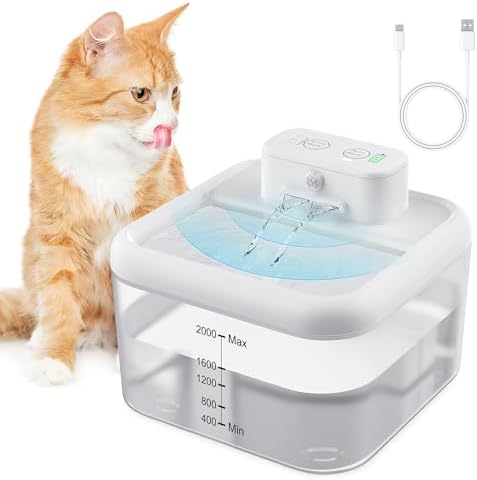 Faroro Fontaine à Eau Chat Sans Fil, 2.5L Fontaine à Eau Pour Chat à Piles Avec Capteur De Mouvement, Batterie 5000 MAh, Pompe Ultra Silencieuse, Sans BPA, Blanc