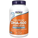 NOW Supplements, DHA-500 with 250 EPA, Molecularly Distilled, Supports Brain Health*, 180 Softgels