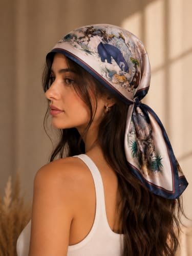 Image of Ravaiyaa - Attitude is everything Women Printed Silk Bandana 21 x 21 Inch Square Headband & Hair Wrap, Soft & Versatile | Fashion Neck Wrap