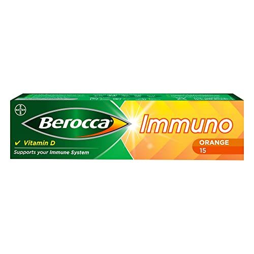 Berocca Immuno Effervescent Tablets - Including Vitamin D, C, A, B6, B9, B12, Selenium, Zinc and Iron - Multivitamin Immune System Support for Men & Women - 11 Vitamins and Minerals - 15 Tablets