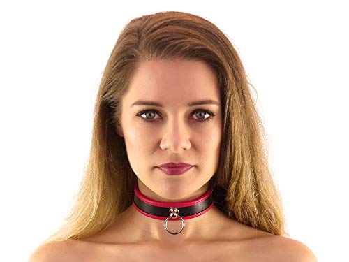 Halsfessel mit Ring der O schwarz rot Slave Halsband schmal Bondage Leder Style (rot-schwarz)