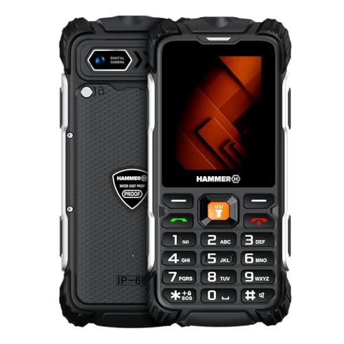Hammer H Forge LTE Outdoor Handy ohne Vertrag, 3000mAh Akku, 32 GB, 2,4' IPS Display, große Tasten, Taschenlampe, 2 MP Kamera, FM-Radio, USB-C, Dual SIM, IP68/MIL-STD-810H, Schwarz