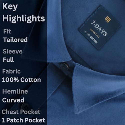 Image of 7-DAYS Men's 100% Cotton Full Sleeve Shirt for Men | Premium Plain Shirt | Tailored Fit (Between Slim & Regular) | Stylish Office & Casual Wear | with Pocket