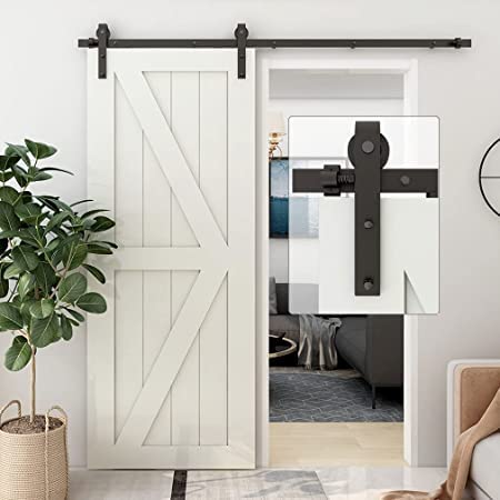 Quotel Sliding Barn Door Hardware Kit - Sturdy Track Included - Smooth and Quiet Operation - Single Door Sliding System | Easy Installation | J Shape Hanger | (2 Meters)