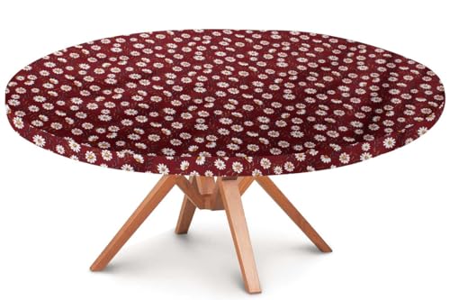 Image of The Furnishing Tree Round Elastic Fitted Dining Table Cover WxL 54x54 Inches Floral Pattern Red White