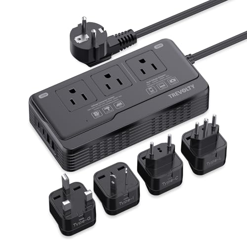 2000W Voltage Converter US to Europe for Hair Dryers 7-in-1 220V to 110V Converter for European Travel with 3 AC/2 USBA/2 USBC Ports Power Converter Adapter Combo with Type C/G/I/L Plugs (Black)