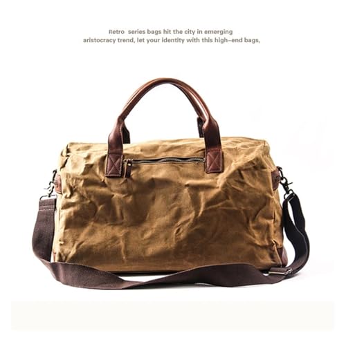 Travel Bags WaterProof Canvas Leather Men Travel Bag Hand Luggage Bag Carry On Large Tote Vintage Men Weekend Bag Big Overnight(Deep Green)4