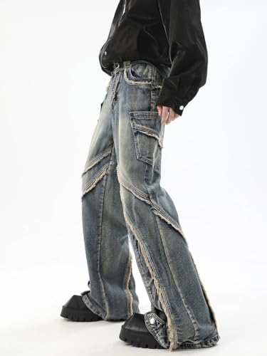 Mens Flared Jeans Amikaki Fashion 2024 Streetwear Patchwork Bell Bottom Denim Pants4