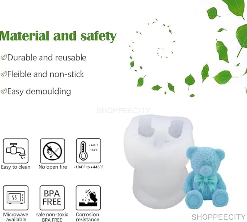 Image of Silicone Teddy Bear Candle Mold Valentine's Day Making Scented Candle Wax Melts Home Decor Candles Resin Casting Handmade Couple Gift DIY Soap Making Wedding Decor