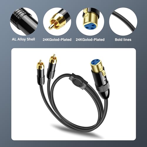 PNGKNYOCN XLR to 2 RCA Y Splitter Cable,Unbalanced XLR Female to Dual RCA Male Stereo Audio Interconnect Cable for Amplifier Mixer Microphone (0.5M/1.6FT - Image 2