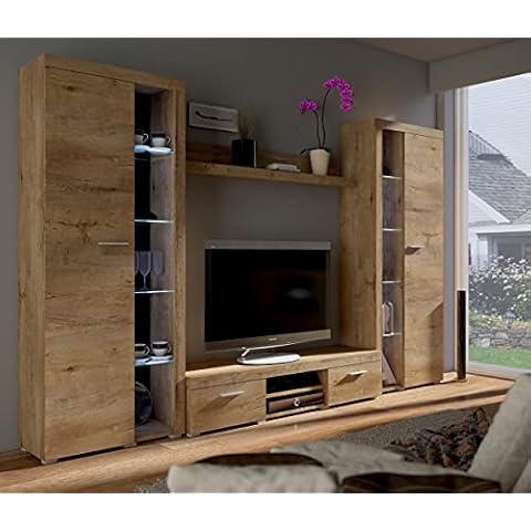 Küchen-Preisbombe TOP Wohnwand Rumba XL Anbauwand Wohnkombi Wohnzimmer Eiche Lefkas matt Cover