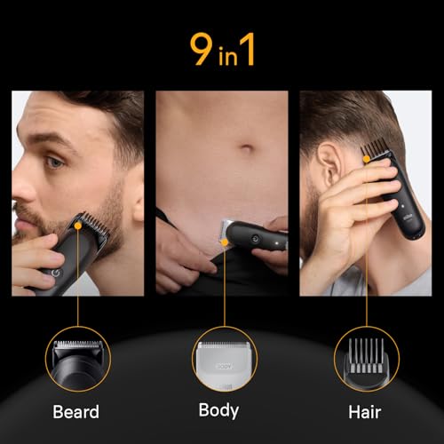Braun Series 5 AIO5545 All-in-One Grooming Kit for Men, 9-in-1 Beard & Body Trimmer, Ultra Sharp Blade, SkinGuard Technology, 120-Min Runtime, AquaGrip for Under Water Use, Grey