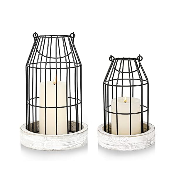 Rustic Wire Metal Cloche Set of 2 Candle Lantern Decorative Indoor Outdoor Vintage Cage Candle Holders Modern Farmhouse Decor for Fireplace Mantle Entryway Living Room Kitchen Dining Table Centerpiece