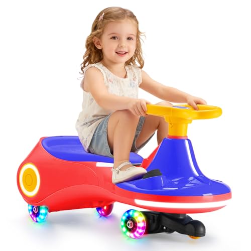 Coche eléctrico con pedal 12V Wiggle con batería, 2 en 1 Swing Car, juguete antivuelco con ruedas intermitentes y música, 3 velocidades, máx. 5 mph, carga máxima de 160 lbs, para niños de 3 años en