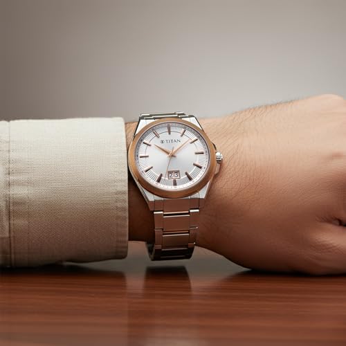 Image of Titan Classique Big Date Analog with Silver Dial Dual Tone Stainless Steel Strap Watch for Men - 90219KM01