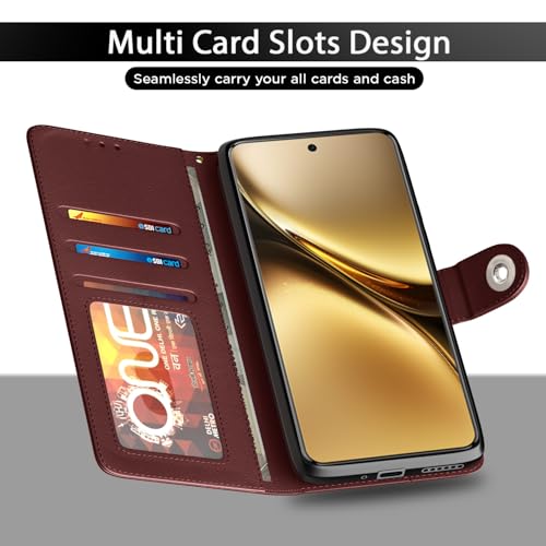 Image of Pikkme Flip Cover Leather Finish | Inside TPU with Card Pockets | Wallet Stand and Shock Proof | Complete Protection Button Flip Case for Vivo X200 Pro 5G(Brown)