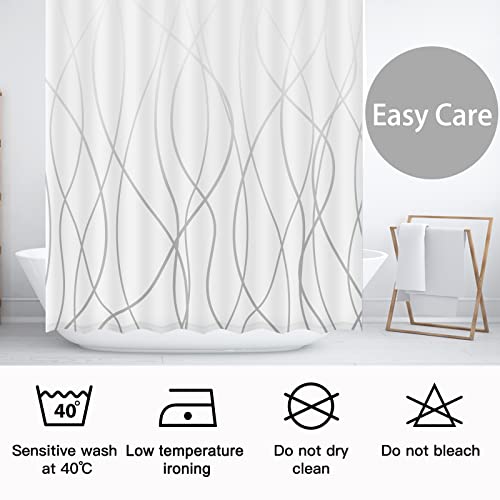 Punkray Ombre Grey Shower Curtain For Bathroom With Hooks Shower Curtain Set Stripe Bath Curtains Decorative White Shower Curtains Water Repellent Washable, 72X72 #TOP4
