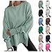 Womens Crewneck Oversized Sweatshirts Thumbhole Long Sleeve Side Slit Pullover Shirts Loose Fall Trendy Outfits (Rose Red,XX-Large)