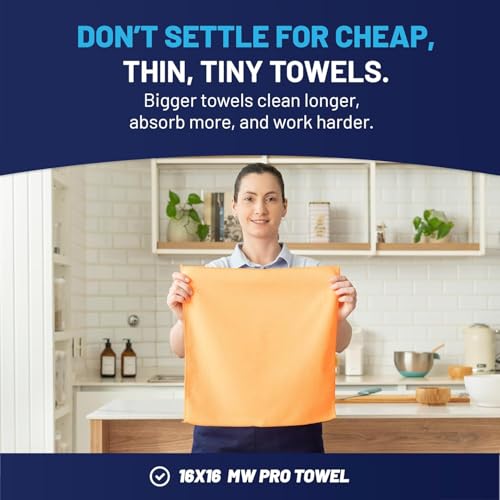 MW PRO - Paños de limpieza de microfibra, color naranja (paquete de 12, 12 x 12), toallas de limpieza comerciales y trapos sin pelusas, resistentes para detalles de automóviles, ventanas de vidrio - imagen 3