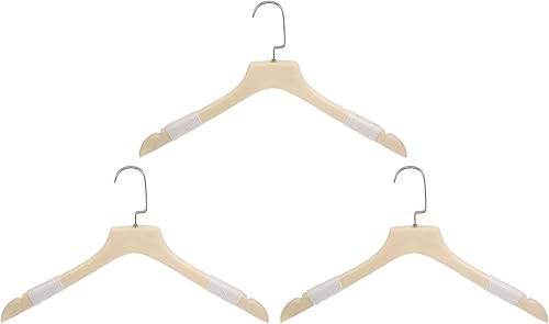 Miniatura 1 de 3 perchas de madera C01 para trajes, 16.535 in de largo, 0.787 in de grosor, cabeza plana, antideslizante, muescas en U, cuerda de madera con gancho