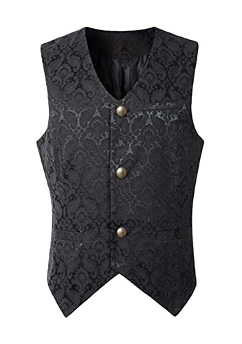 Yming Mittelalterliche Renaissance Steampunk Weste Für Männer Einreihige Anzugweste Brokatweste Schwarz M