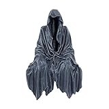 Grim Reaper Sitting Statue Gothic Scary Art Decor, Black Horror Robe Halloween Resin Death Reaper Thinker Sculpture, Novelty Creeper Home Decor Accent for Shelf, Table and Desktop