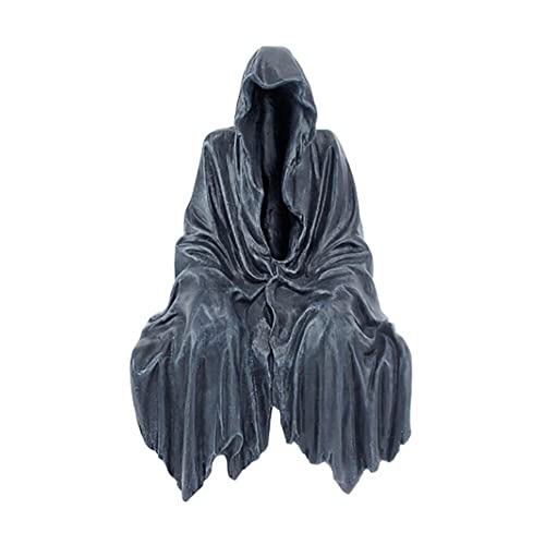 Grim Reaper Sitting Statue Gothic Scary Art Decor, Black Horror Robe Halloween Resin Death Reaper Thinker Sculpture, Novelty Creeper Home Decor Accent For Shelf, Table And Desktop #TOP21