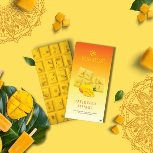Image of XOKATOZ Exotic Premium Couverture Belgian Chocolate - 1 Alphonso Mango Flavoured White Chocolate Bar - Gift Set - Pack of 1, 75g (75g x 1)