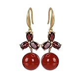 Estilo Chino Eardrop S925 Agata de Plata Esterlina Del Sur Perla Roja Ronda Personalidad Temperamento Único Mujer Pendientes Chapados en Oro Como Se Muestra, LJBLEUSK