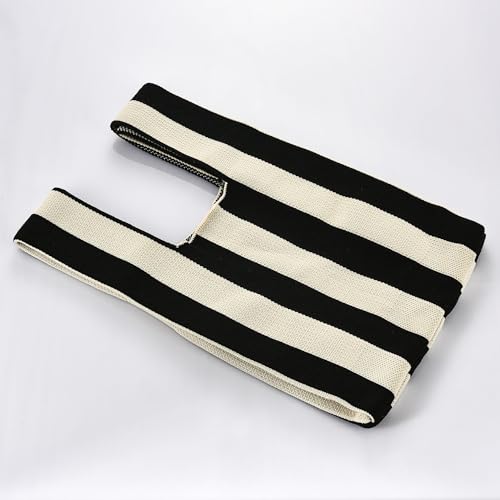Image of Women Knitted Hobo Purse Stripes Crocheted Colorblock Knot Light Wristlet Tope-hanle Handbag For Shopping Work School