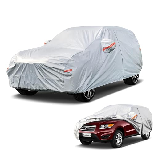 Image of Kayme 6 Layers SUV Car Cover Custom Fit for Hyundai Santa Fe (2006-2025) Waterproof All Weather for Automobiles, Outdoor Full Cover Rain Sun UV Protection.Silver