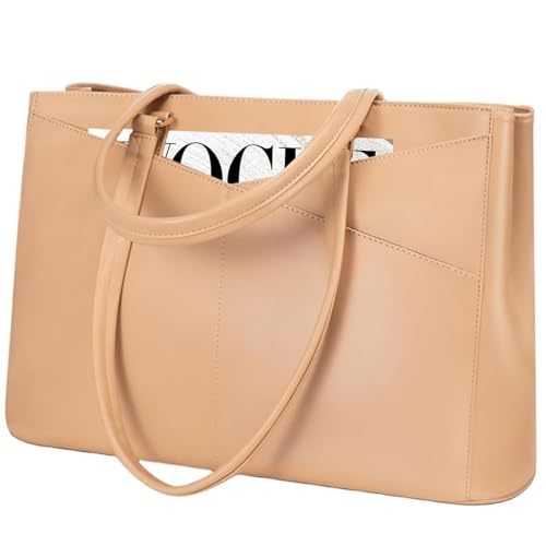 Image of LOVEVOOK Laptop Bag for Women 15.6 Inch Tote Bags Waterproof Leather Briefcase Computer Women Business Office Work Bag,Light Khaki